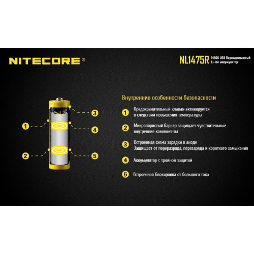 Аккумулятор Nitecore NL1475R 14500 Li-ion 3.7v 750mA USB