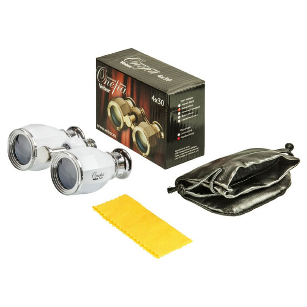 Бинокль театральный Veber Opera БГЦ 4x30, бело-серебристый, Серебрянный