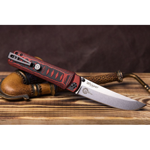 Складной нож Whisper D2 StoneWash Red, на подшипнике