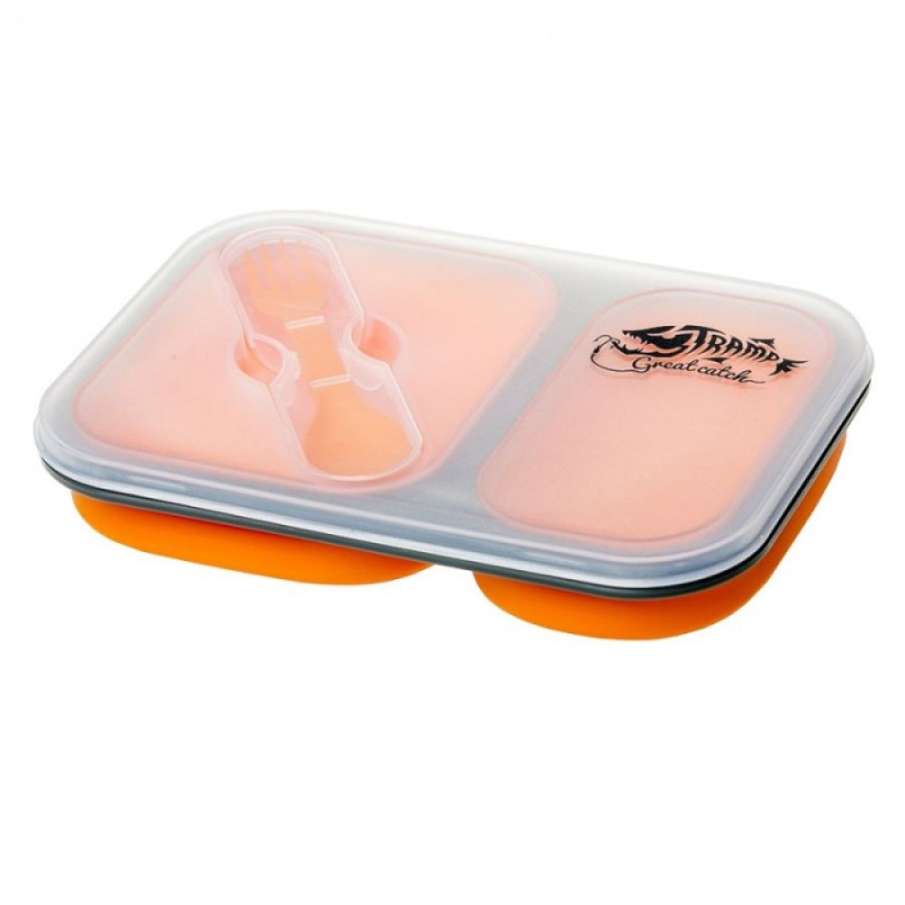 Tramp контейнер силиконовый 2 отсека с ловилкой 900 мл (оливковый)