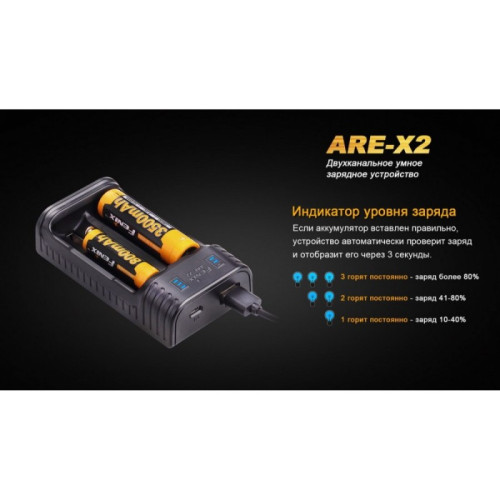 Зарядное устройство FENIX (10440, 14500, 16340, 18650, 26650) ARE-X2