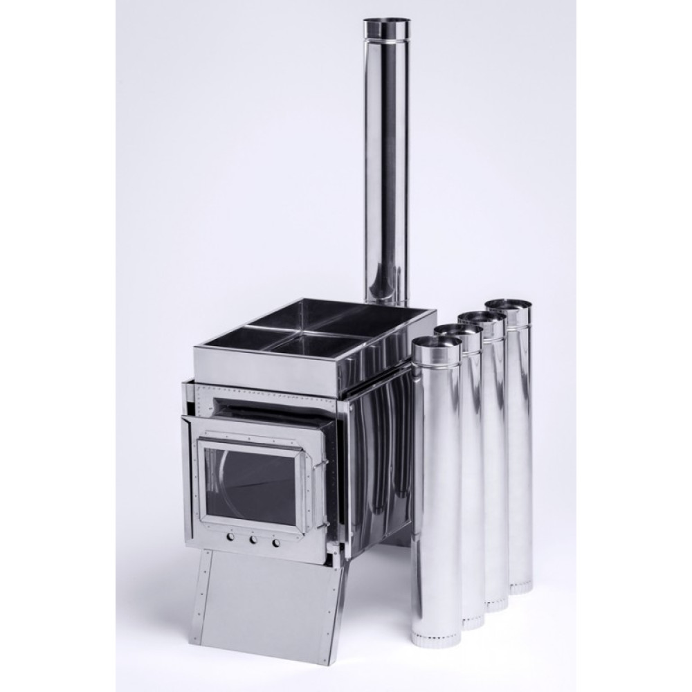 Печь-камин малая Инвент Групп 330x230x230 нерж.сталь 0,8 мм со стац. экранами, короб для камней, сумка