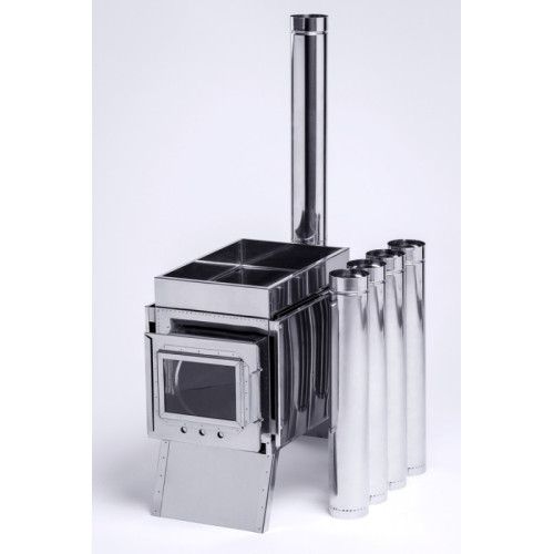 Печь-камин малая Инвент Групп 330x230x230 нерж.сталь 0,8 мм со стац. экранами, короб для камней, сумка