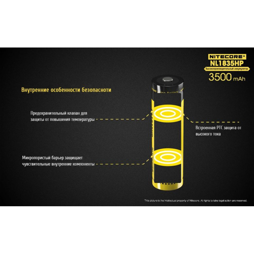 Аккумулятор Nitecore NL1835HP, 18650, 3500mAh (для TM28, EC23, Concept1)