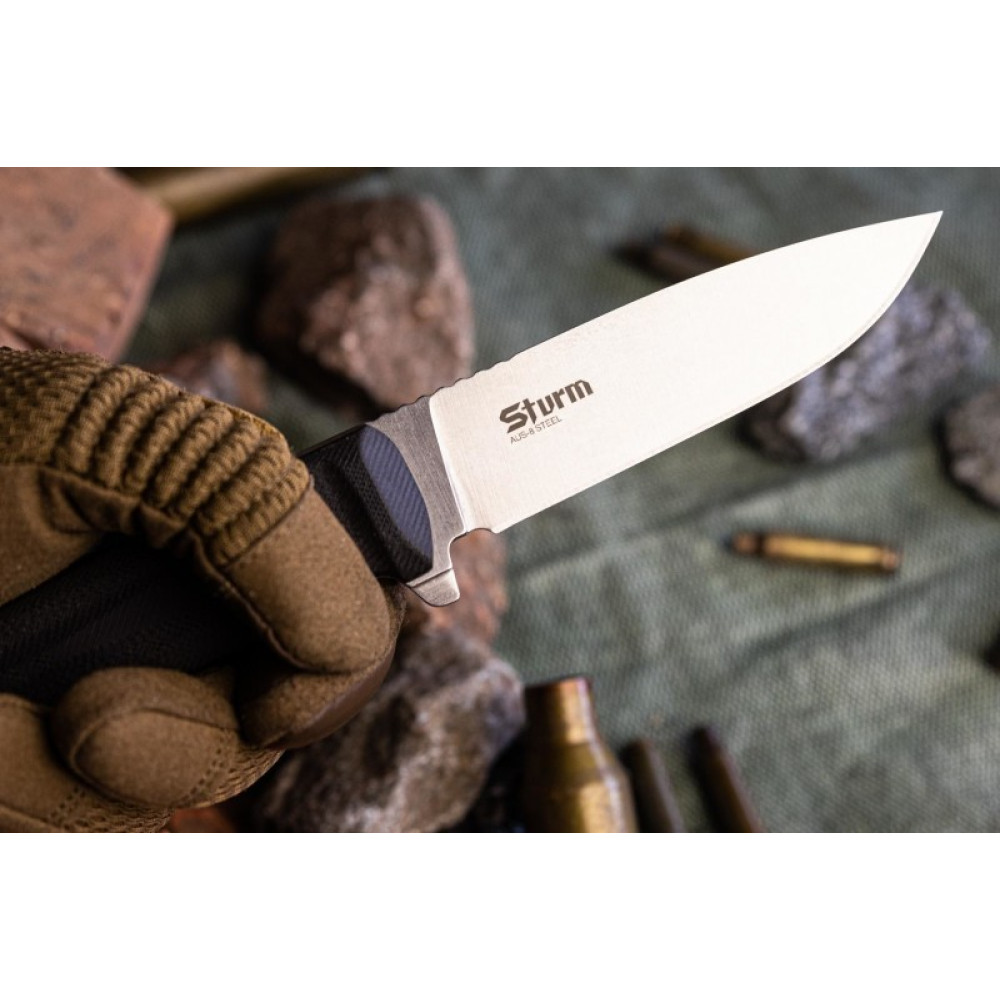 Тактический нож Sturm AUS-8 StoneWash Black G10