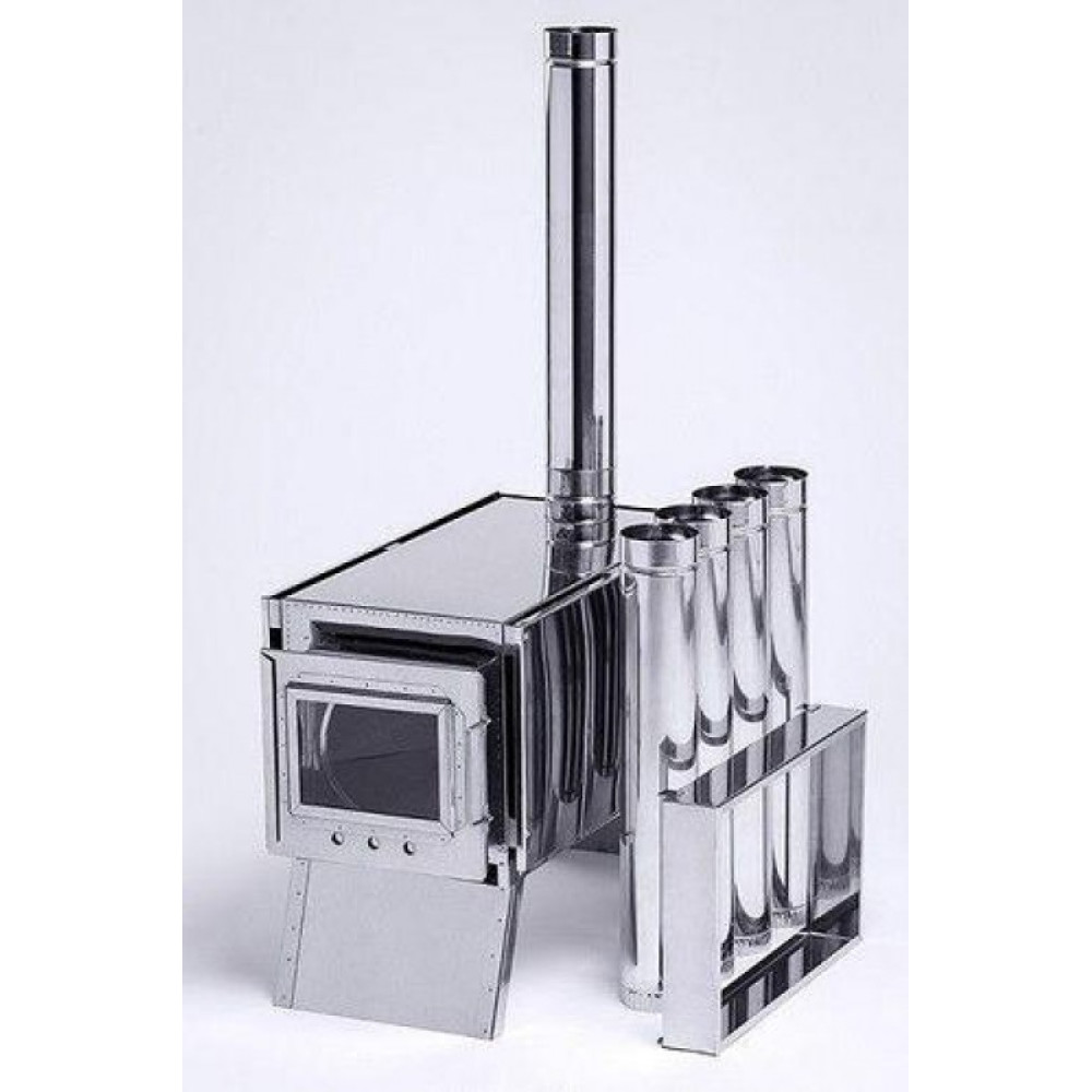 Печь-камин большая Инвент Групп 500x300x300 нерж.сталь 0,8 мм со стац. экранами, короб для камней, сумка