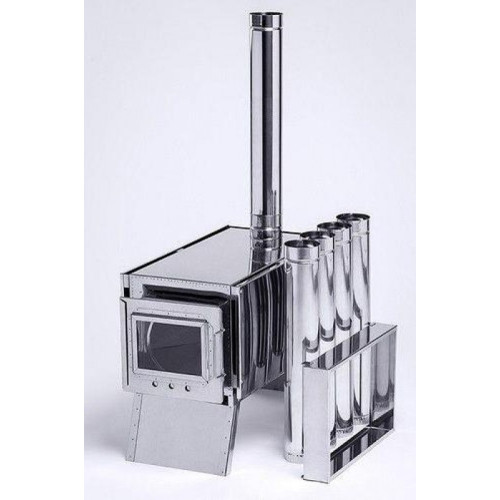 Печь-камин большая Инвент Групп 500x300x300 нерж.сталь 0,8 мм со стац. экранами, короб для камней, сумка