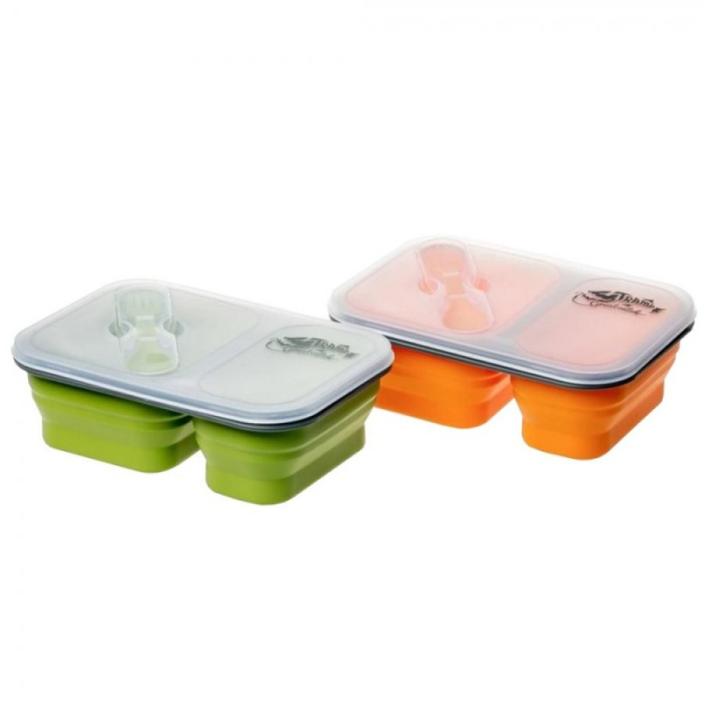 Tramp контейнер силиконовый 2 отсека с ловилкой 900 мл (оранжевый)