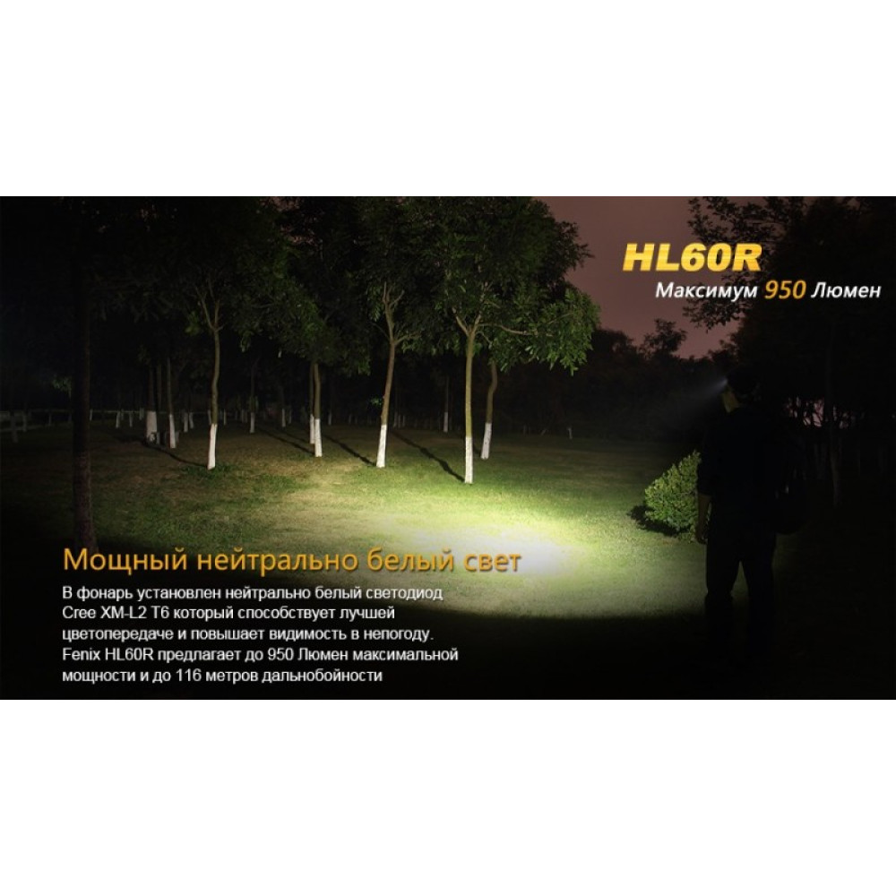 Налобный фонарь Fenix HL60R Cree XM-L2 T6 Neutral White LED