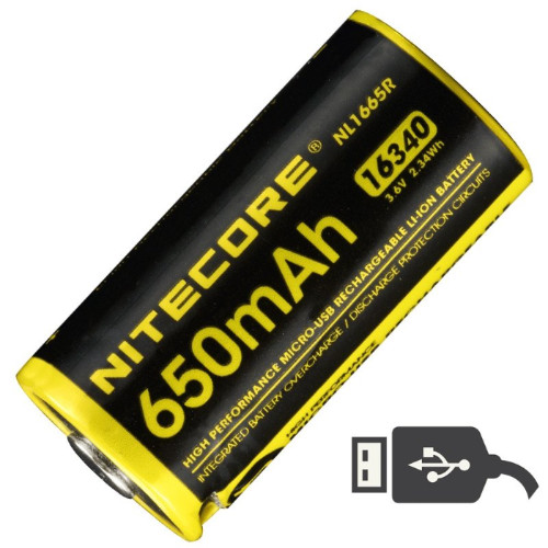 Аккумулятор Nitecore NL1665R 16340/650mAh USB