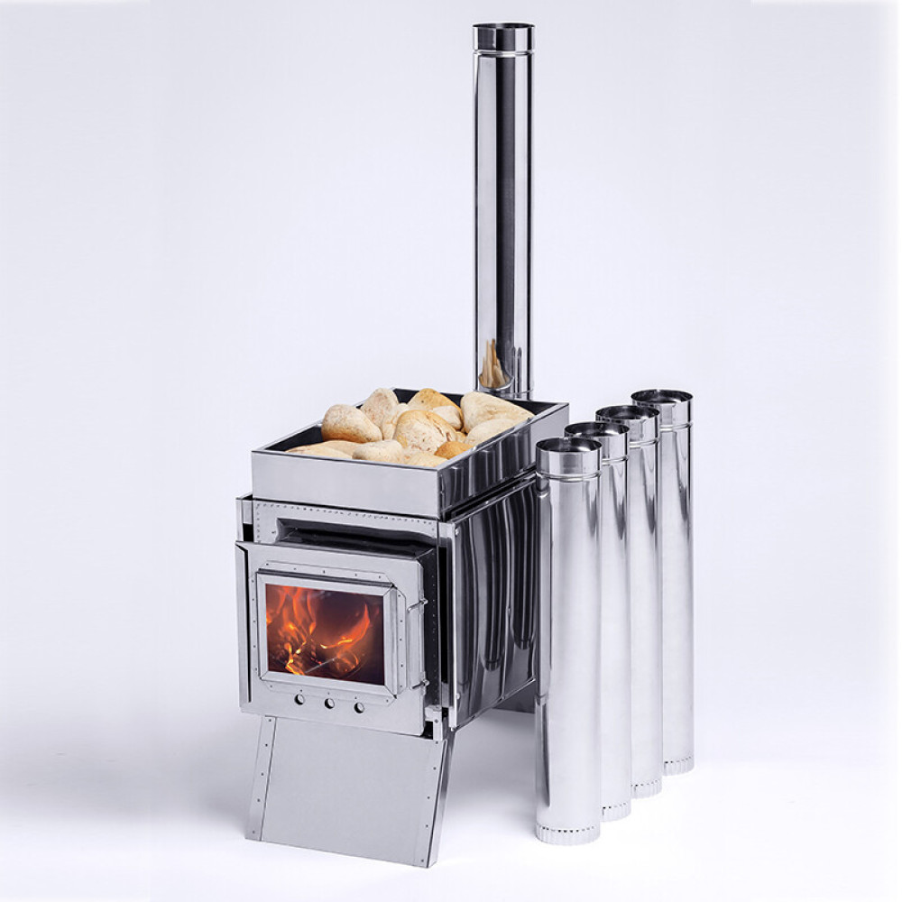 Печь-камин малая Инвент Групп 330x230x230 нерж.сталь 0,8 мм со стац. экранами, короб для камней, сумка
