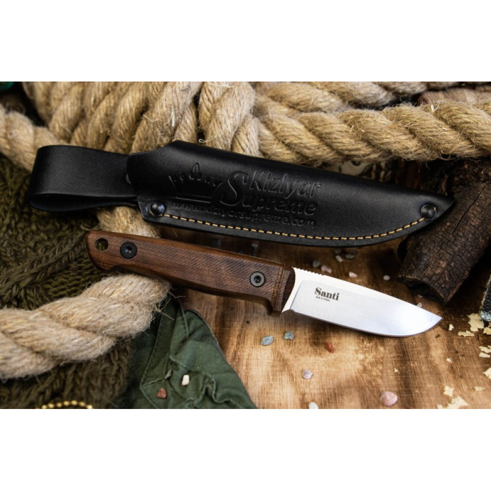 Туристический нож Santi AUS-8 StoneWash дерево кожа
