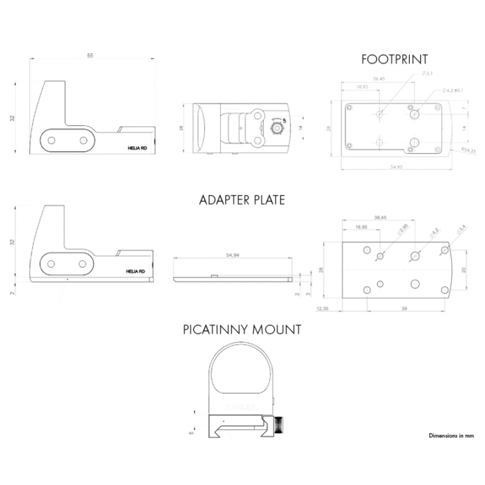 Коллиматорный прицел KAHLES RD 2 MOA (с кронштейном на Weaver/Picatinny), Черный