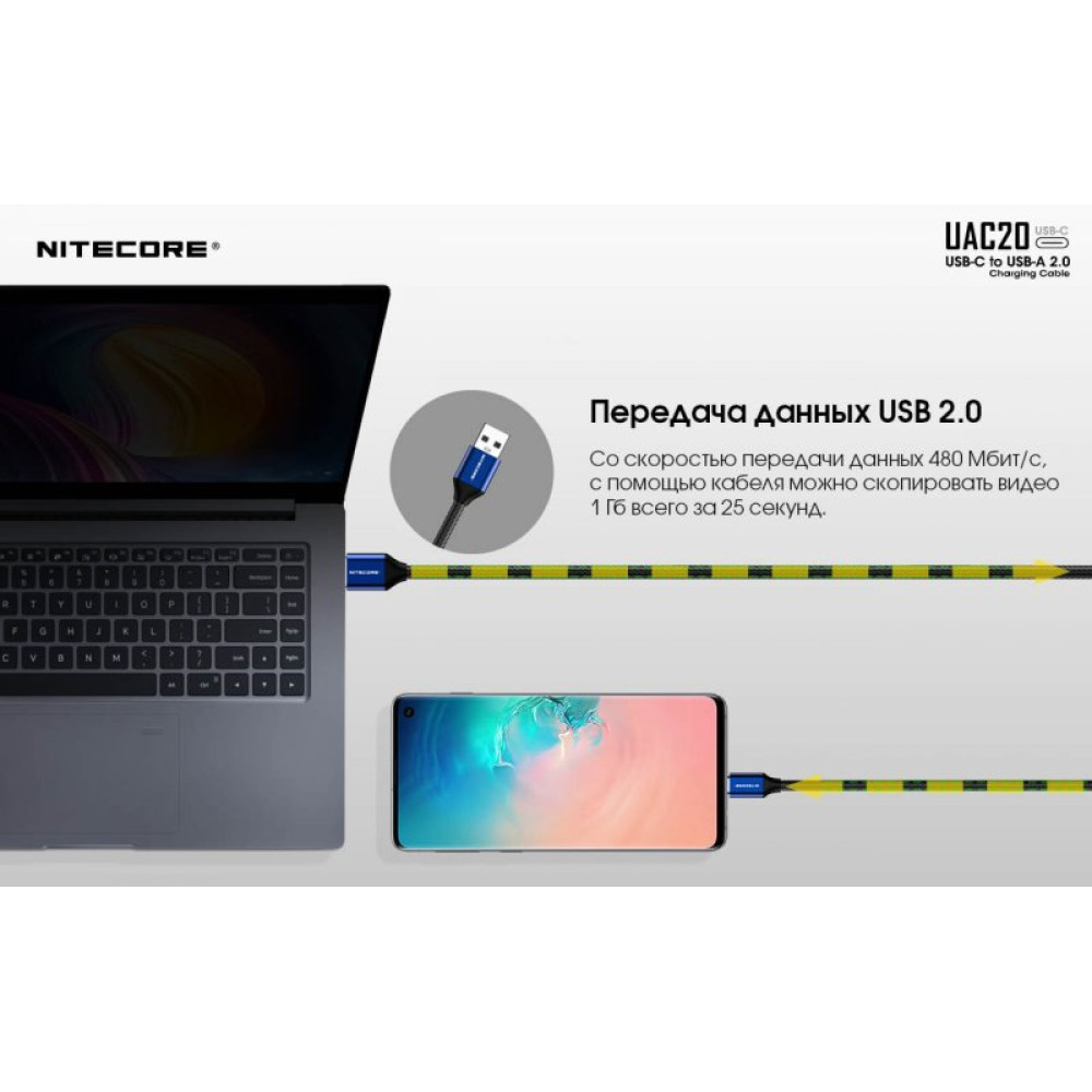 Кабель Nitecore UAC20 USB-C USB-A 2.0