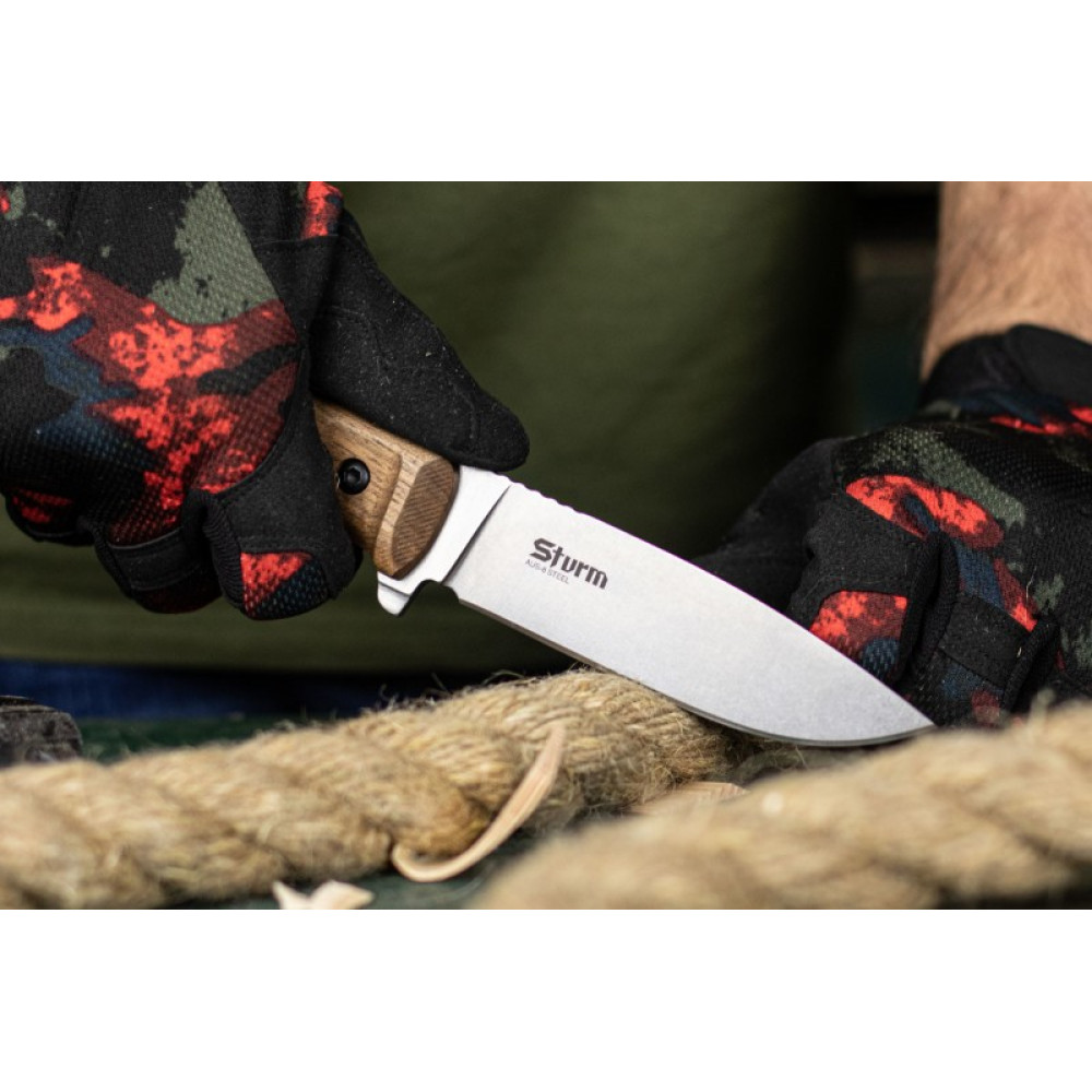 Тактический нож Sturm AUS-8 StoneWash Орех (Спуски от обуха)