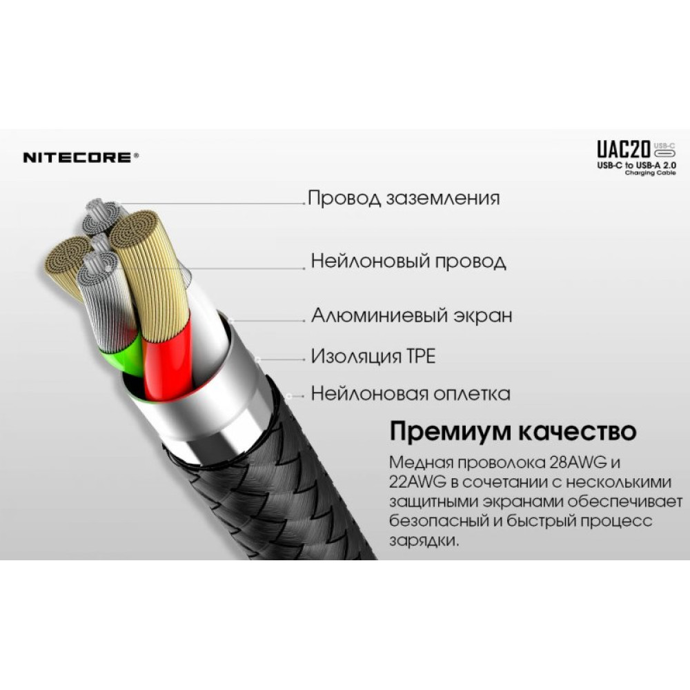 Кабель Nitecore UAC20 USB-C USB-A 2.0