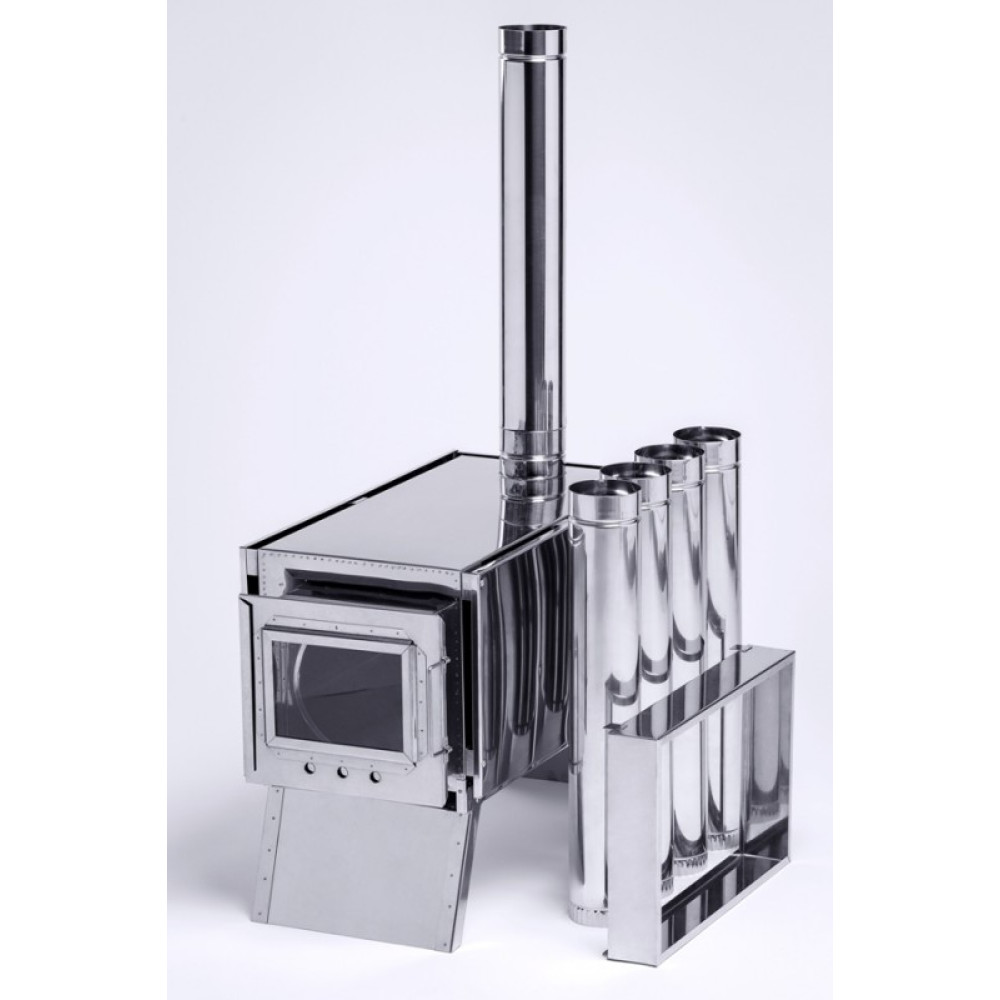 Печь-камин большая Инвент Групп 500x300x300 нерж.сталь 0,8 мм со стац. экранами, короб для камней, сумка