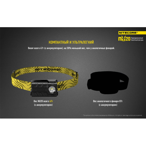 Фонарь Nitecore NU20 (черный, желтый, синий, зеленый, красный, белый)
