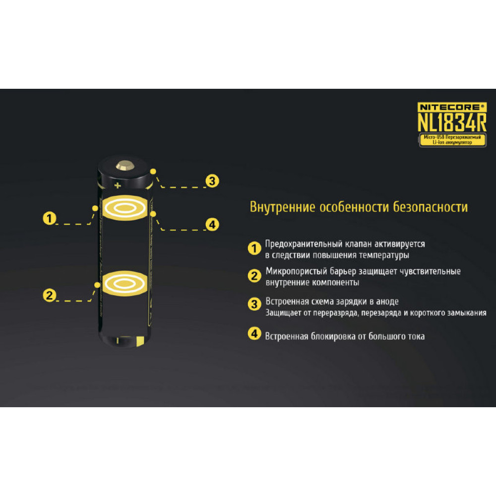 Аккумулятор Nitecore NL1834R 18650 3.7v 3400mA