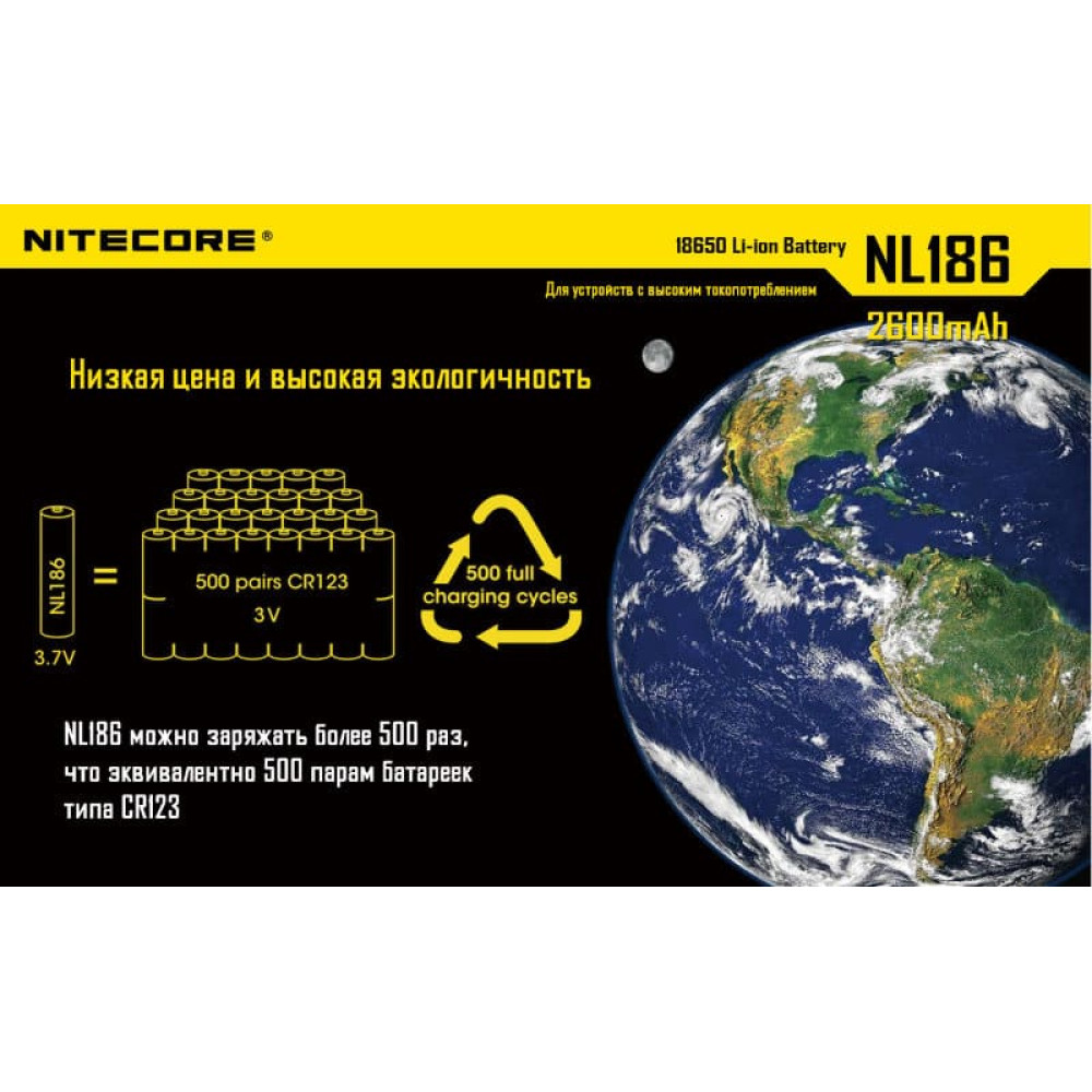 Аккумулятор Nitecore NL186 18650 Li-ion 3.7v 2600mAh