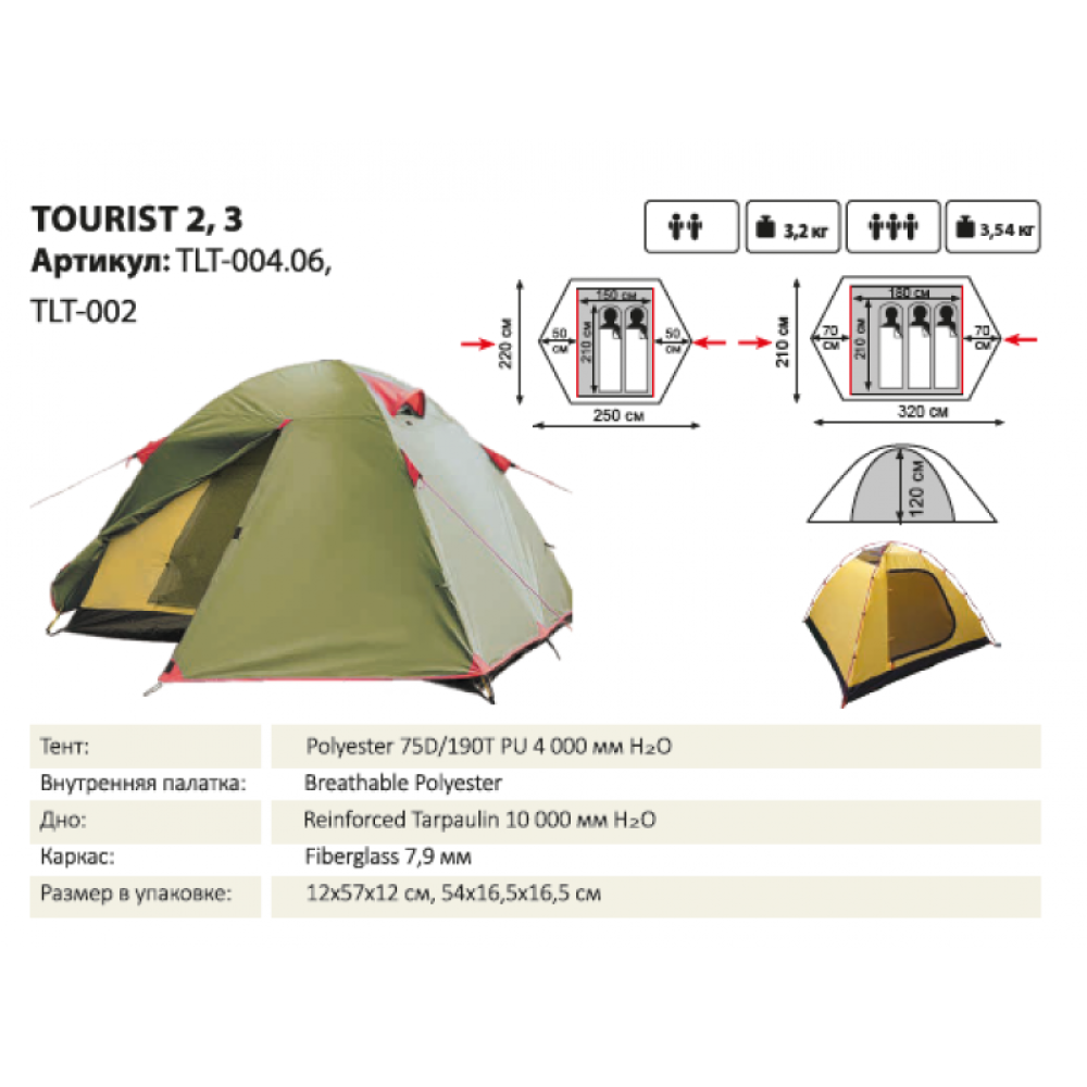 Палатка Tramp Lite Tourist 3 зеленый