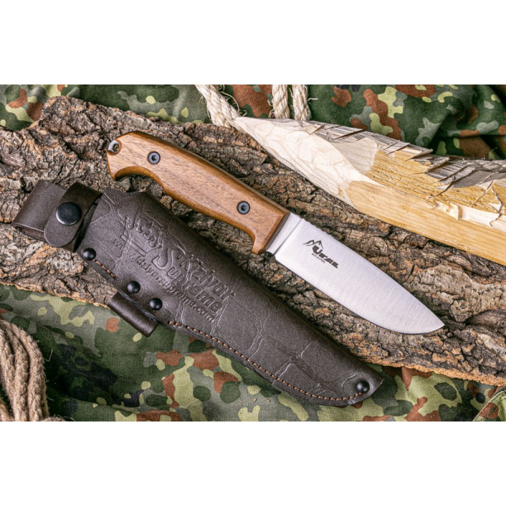 Туристический нож Ural AUS-8 StoneWash Орех (прямые спуски)