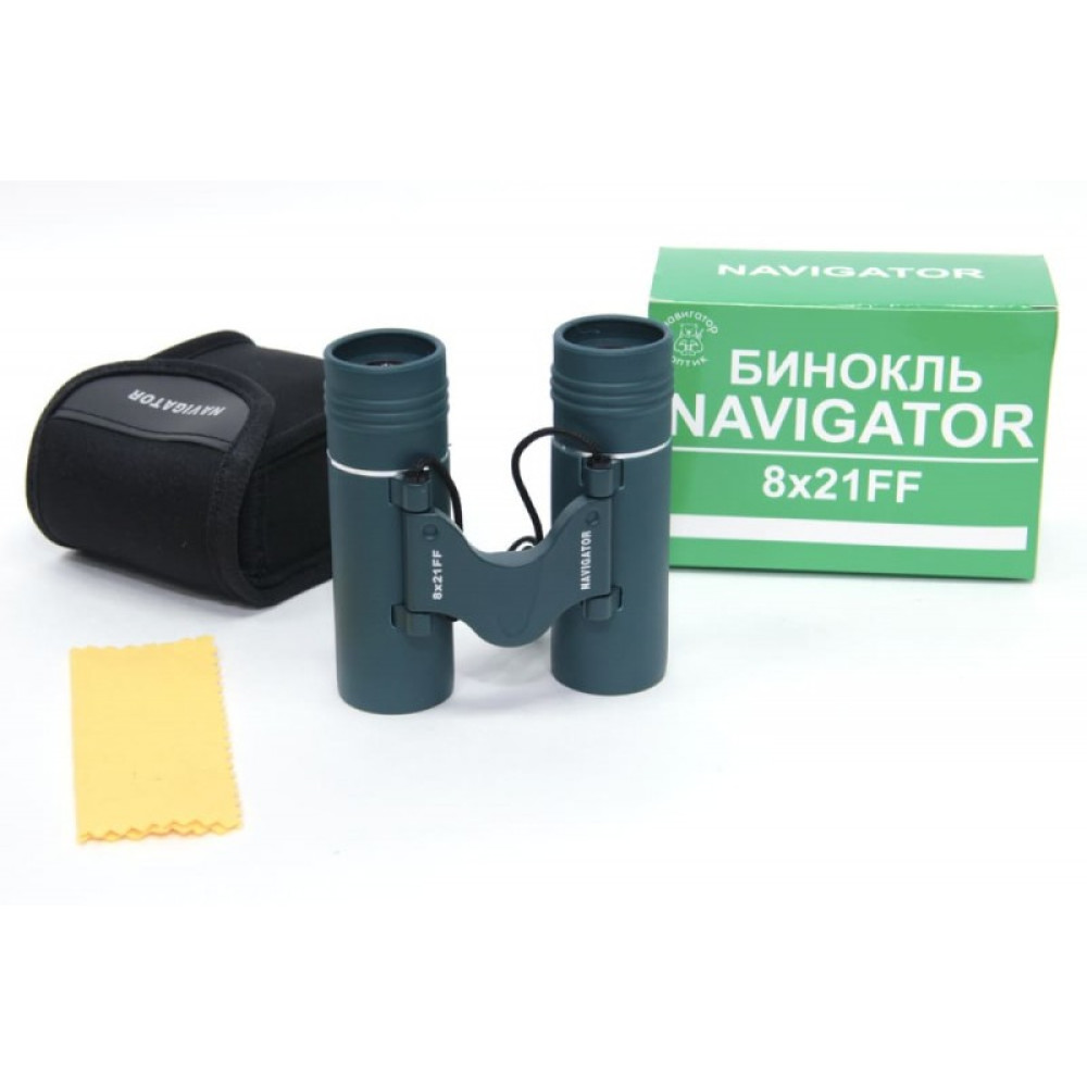 Бинокль Navigator 8х21 FF зеленый, обрезиненный, компактный, свободный фокус