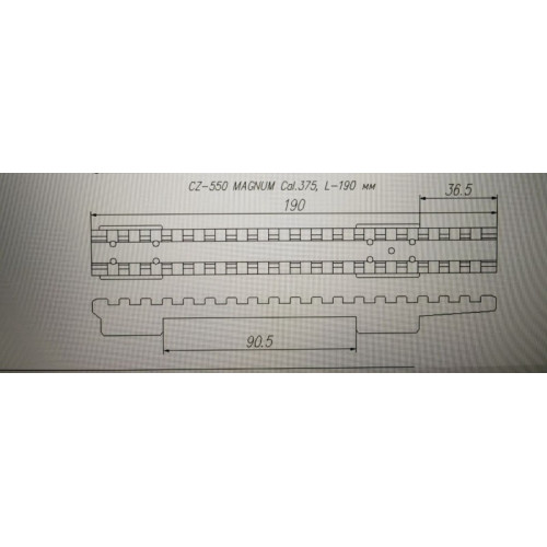 Кронштейн Бизон на CZ-550, 555, 557 кал. .375H&H Magnum, Picatinny, L-190 мм, 0 моа