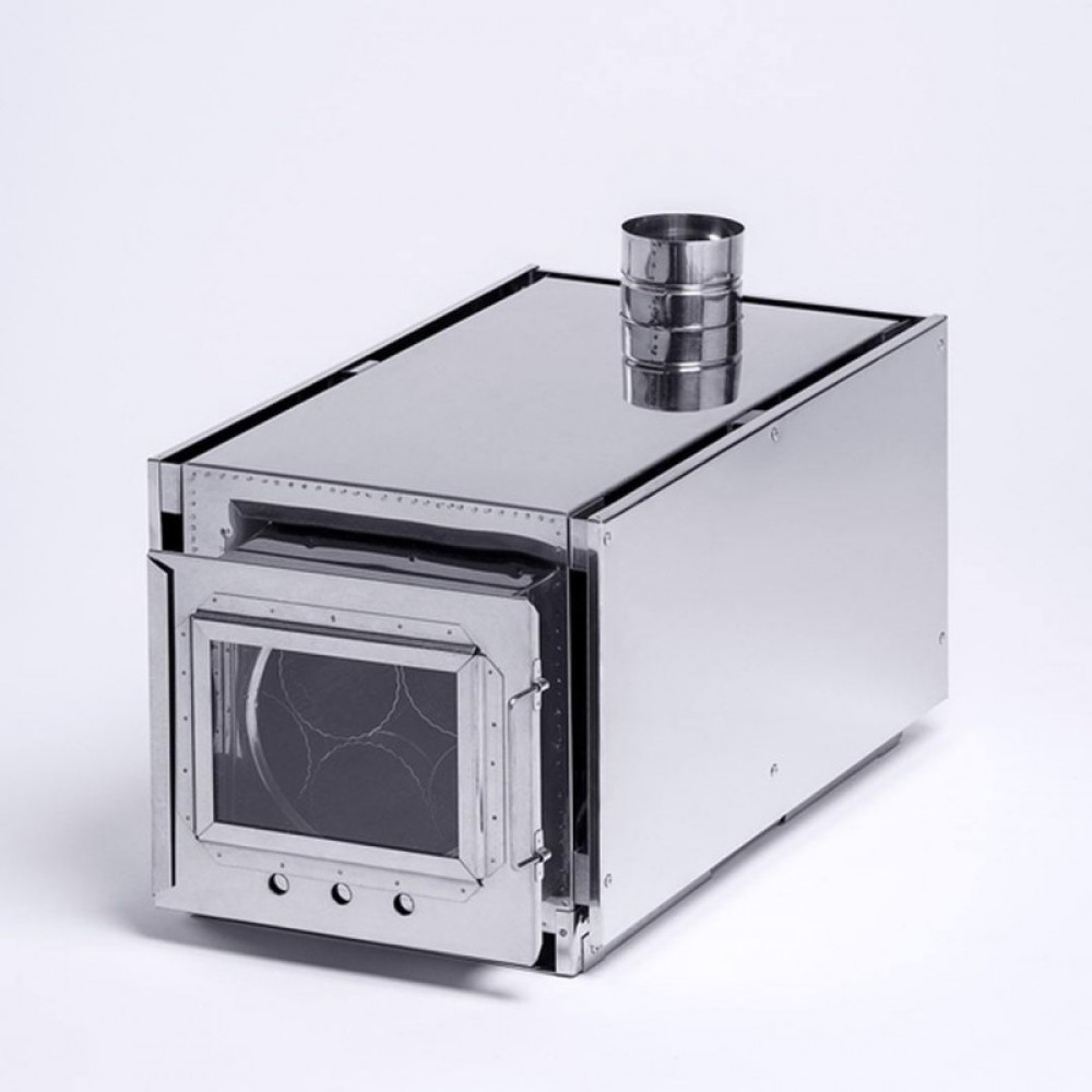 Печь-камин большая Инвент Групп 500x300x300 нерж.сталь 0,8 мм со стац. экранами, короб для камней, сумка