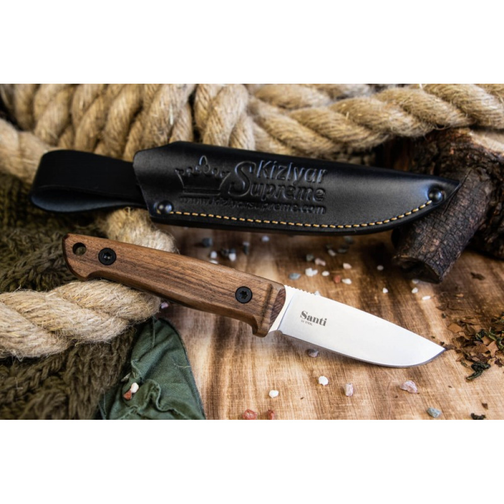 Туристический нож Santi D2 StoneWash Орех Кожа