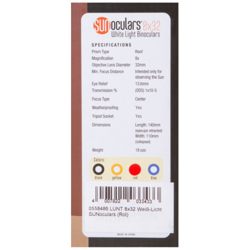 Бинокль солнечный LUNT SUNoculars 8x32, красный, Красный