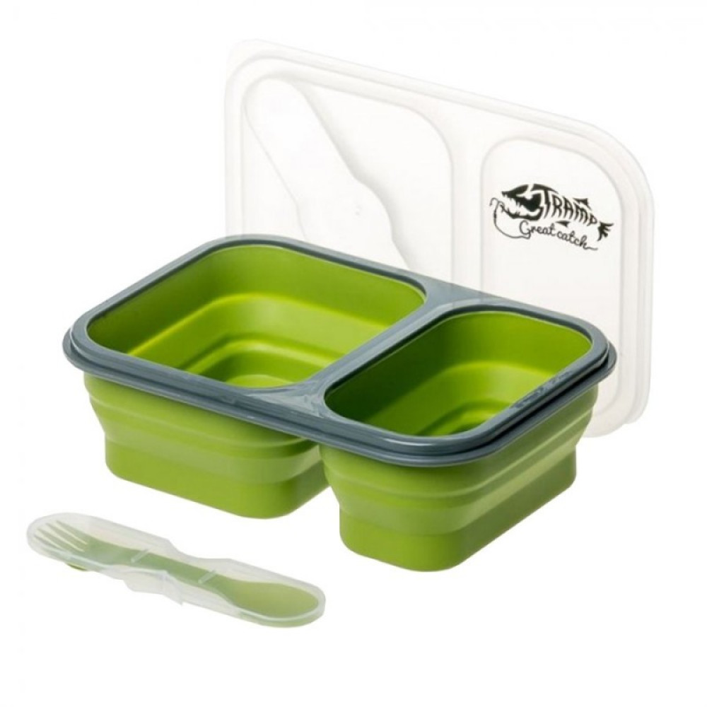 Tramp контейнер силиконовый 2 отсека с ловилкой 900 мл (оранжевый)