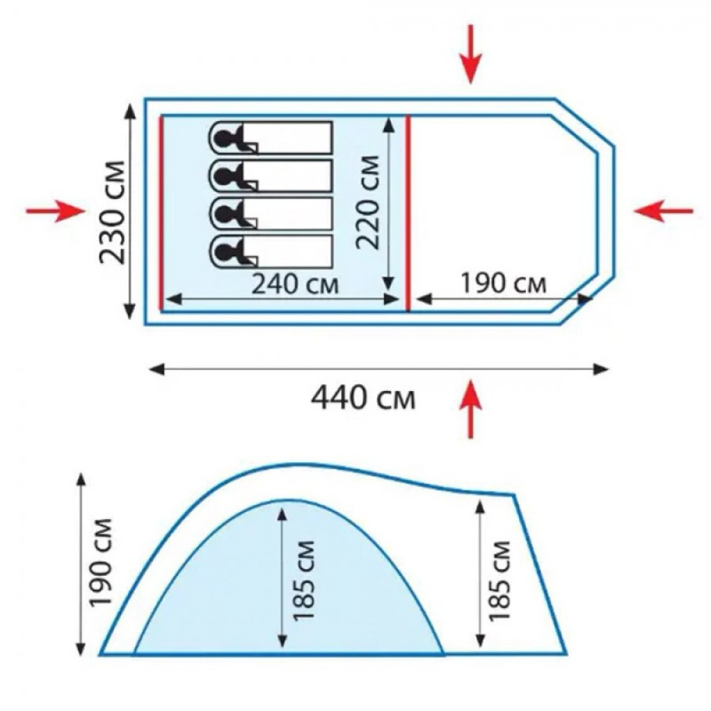 Палатка Tramp с большим тамбуром Anaconda 4 V2, песочный
