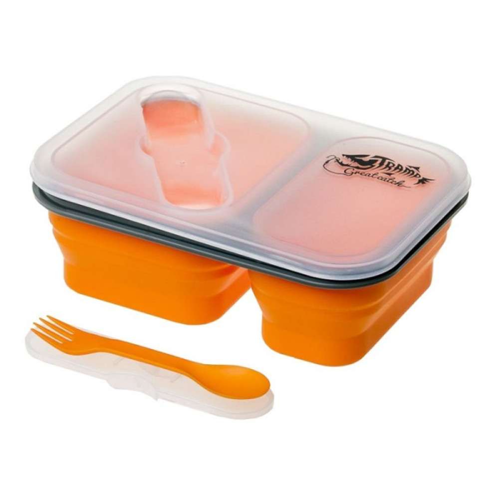 Tramp контейнер силиконовый 2 отсека с ловилкой 900 мл (оранжевый)