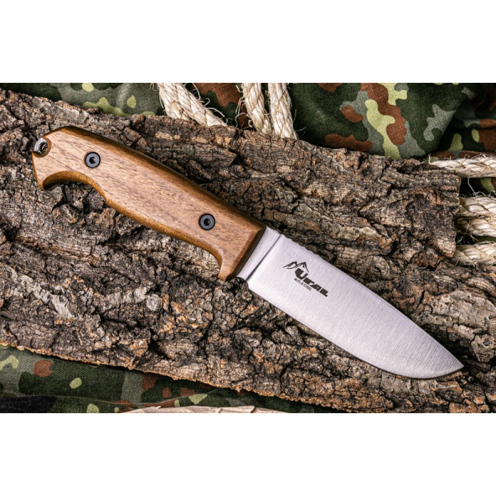 Туристический нож Ural AUS-8 StoneWash Орех (прямые спуски)