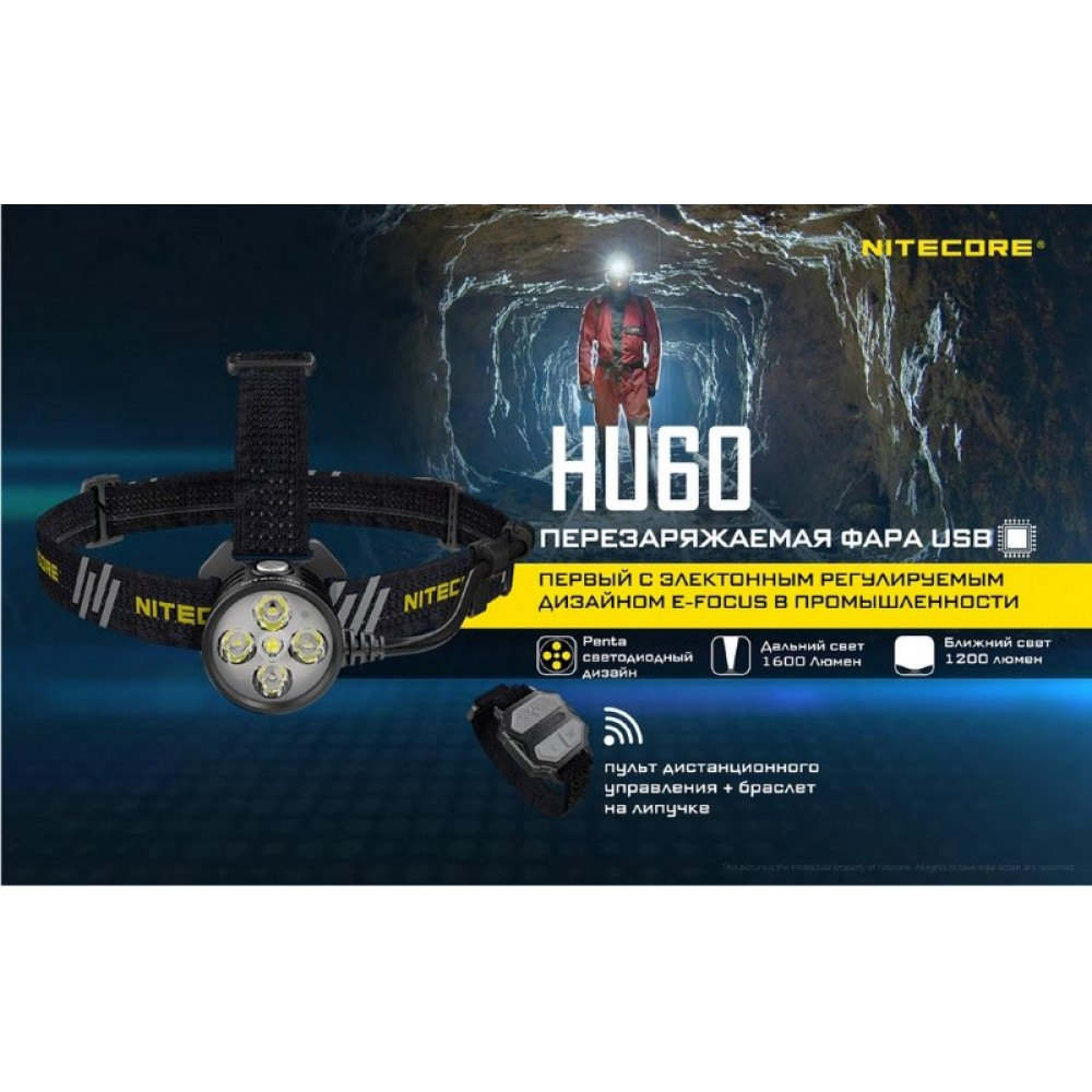 Налобный фонарь Nitecore HU60 CREE 4*XP-G3 S3+XHP35HDE2