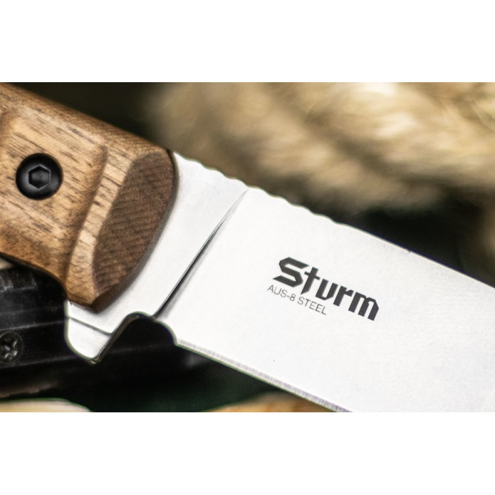 Тактический нож Sturm AUS-8 StoneWash Орех (Спуски от обуха)