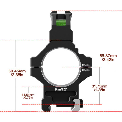 Кольца Discovery 34мм усиленные высокие (7075) с планкой и уровнем под Picatinny