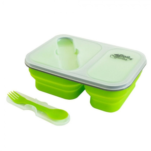 Tramp контейнер силиконовый 2 отсека с ловилкой 900 мл (оливковый)