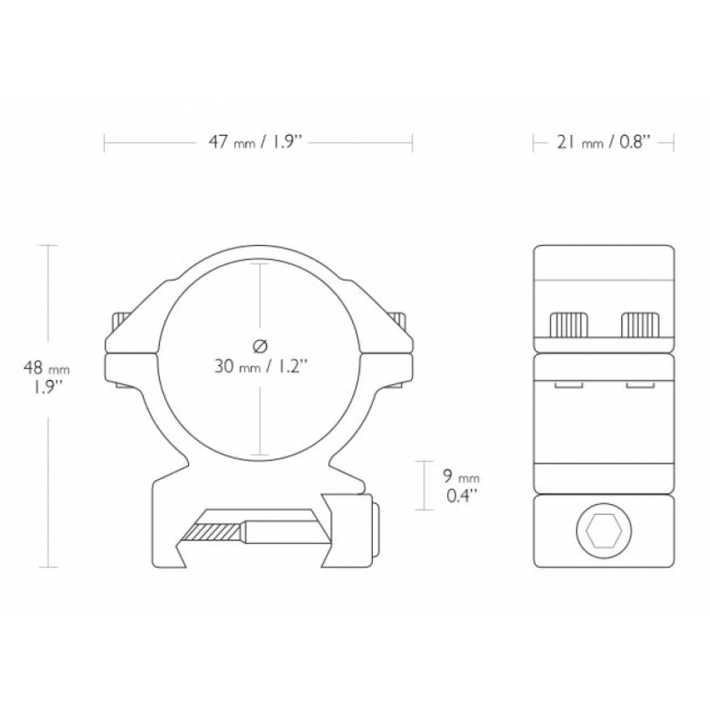 Кольца Hawke 30мм на Weaver Med (средние) с гайкой